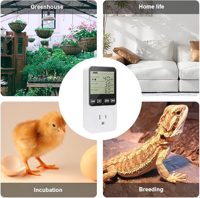 KETOTEK Humidity Controller Outlet Plug with Sensor, Digital Humidistat Switch 120V with Alarm for Greenhouse Mushroom Humidifier Dehumidifier