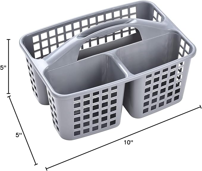 ALINK Plastic Shower Caddy Basket with Compartments, Portable Divided Cleaning Supply Storage Organizer with Handle for College Dorm Bathroom - Gray