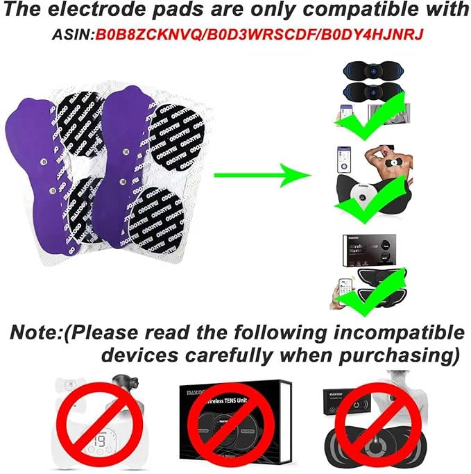 Tens Unit Wireless Electrode Pads, Replacement Electrode Pads with Standard 3.5mm Snap-on Connectors (4PCS/Set) (Purple)