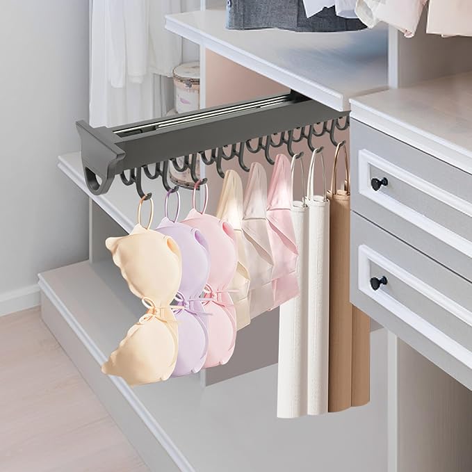 Pull Out Broom Holder Wall Mount, 20-Hook Slide Rail Organizer with Damping System, 66lb Heavy Duty Brooms and Mops Pull Out Storage Rack for Brooms/Mops/Clothes, Laundry Room & Kitchen, Black
