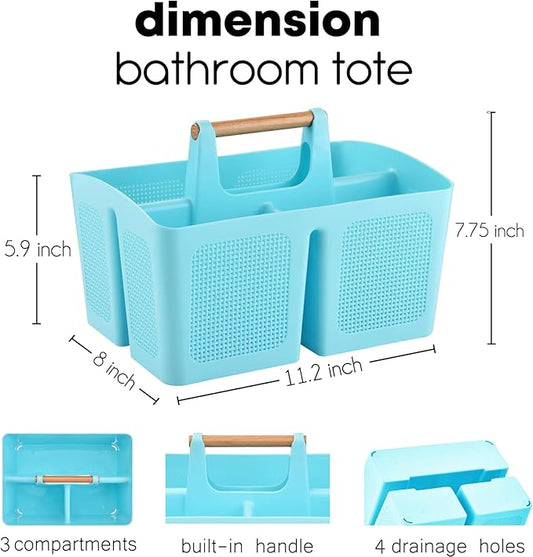 ALINK Portable Shower Caddy Basket with Compartments, Plastic Divided Cleaning Caddy Organizer Storage Tote with Handle for Bathroom, College, Dorm Room Essentials - Blue