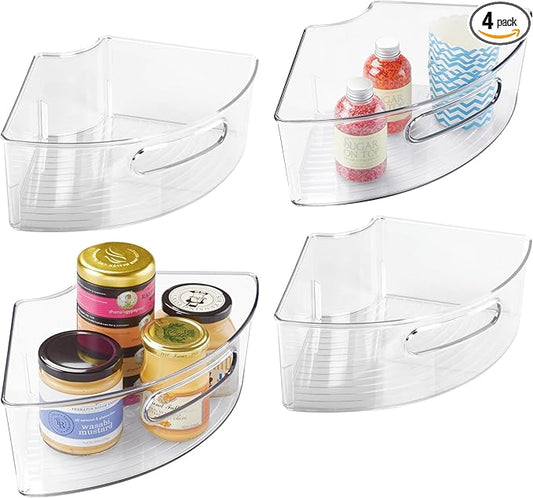 iDesign Plastic Lazy Susan Cabinet Storage Bin, 1/4 Wedge Container for Kitchen, Pantry, Counter, BPA-Free, 12.75" x 7.5" x 4.25", Set of 4, Clear