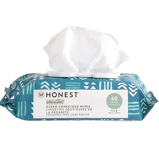 The Honest Company Hypoallergenic Multi-Use Baby Wipes for Sensitive Baby Skin, Balance Blues, 60 Count