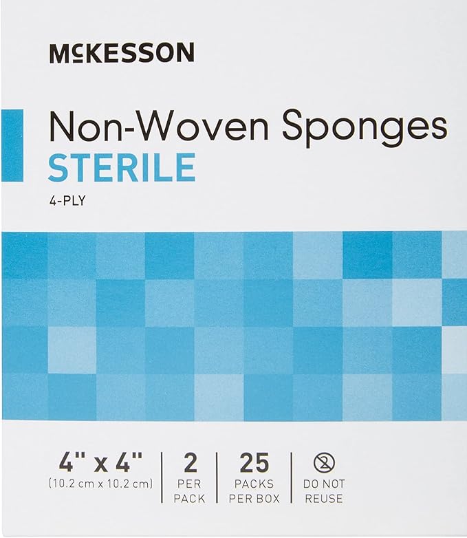 McKesson Non-Woven Sponges, Sterile, 4-Ply, Polyester/Rayon, 4 in x 4 in, 2 per Pack, 50 Packs, 100 Total