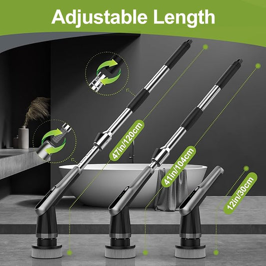 WKY-Electric Spin Scrubber - Upgraded 10-in-1 IPX7 Waterproof Shower Scrubber, Retractable Handle & 2-Speed for Toilet, Bathroom, Bathtub, Tile Floors