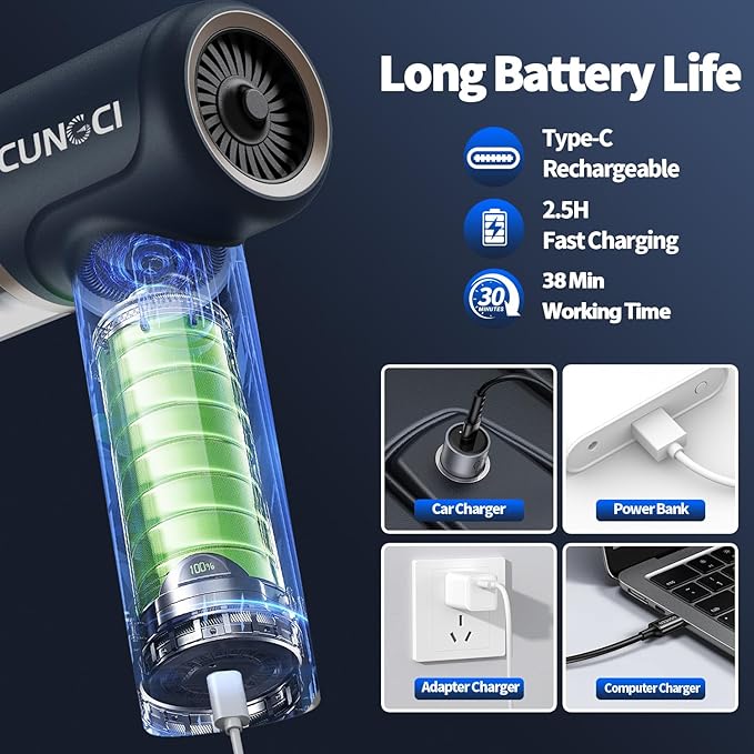 Car Vacuum Handheld Vacuum Portable Cordless, 18000Pa 5 in 1, 100W Brushless Motor, High Power Vacuum Cleaner with Window Breaker Hammer, LED Light, Multi-Nozzles for Car, Home, Pet, Office