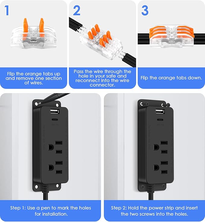 Gun Safe Power Outlet Kit, Gun Safe Accessory Electrical Outlet with USB C Port. Hidden Drawer Outlet Accessories for Interior Dehumidifiers and Lights (10FT)