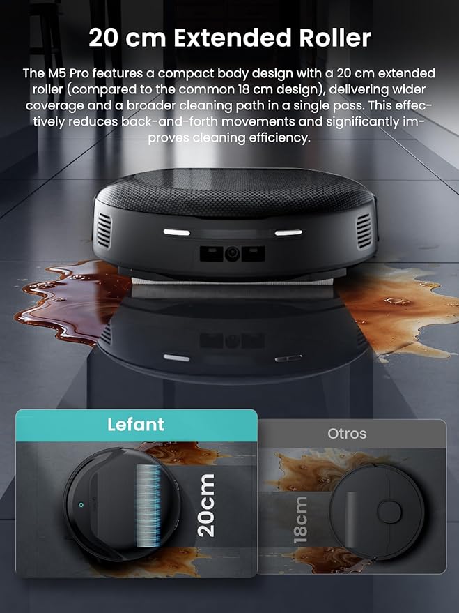 Lefant M5 Pro LiDAR Robot Vacuum and Mop, 18000Pa Suction, Dual Zero-Tangle Design, PSD 2.0 Smart Obstacle Avoidance, All-in-One Robot Vacuum 120 Day Self-Emptying, Auto Mop Washing, Drying&Refilling