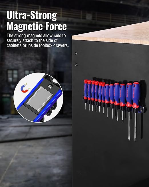 WORKPRO Magnetic Screwdriver Organizer and Wrench Organizer, Aluminum Rail Magnetic Tool Organizers, Tool Holder, Tool Box Organizers, 12-Slot Screwdriver and Wrench Holder (Tools not Included)