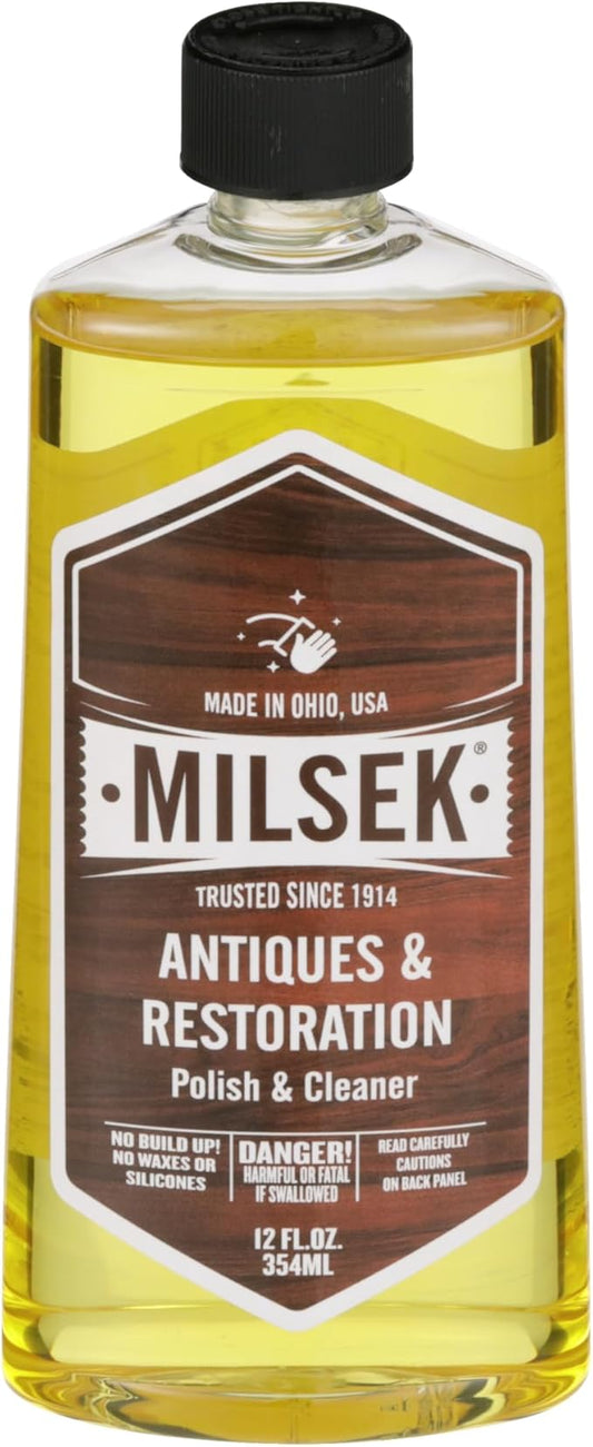Milsek Antiques & Restoration Polish with Lemon Oil & Microfiber Cleaning Towel, 12-Ounce, ART-1, Yellow, Antique Cleaner & Cloth