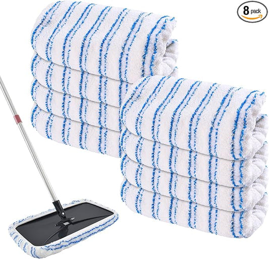 8 Pack Mop Heads Replacements for OCedar Hardwood Floor 'N More Microfiber Mops,Terry Cloth Mops Refills 15 x 8"Flat Dust Mop Pads for O Cedar mop, Washable & Reusable Mopping Pads