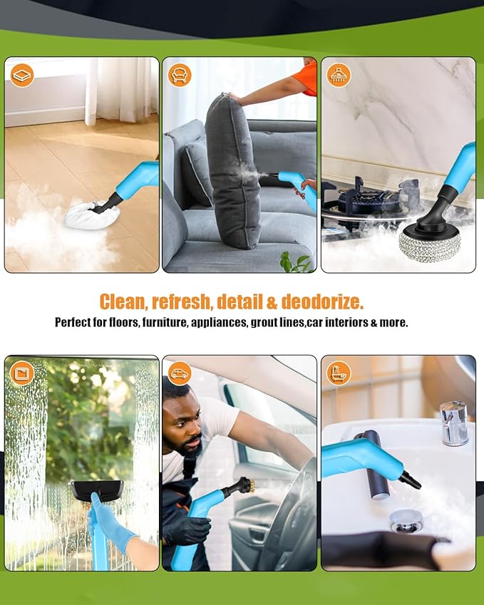 Handheld Steam Cleaner for Home, 10s Heat-Up/2.11 Qt Tank/4.5BAR High Pressure Steamer for Cleaning, 3 Level Pressurized Portable Steam Cleaner for Car, Kitchen, Grout, Tile, Dirt, Bed Bugs, Blue