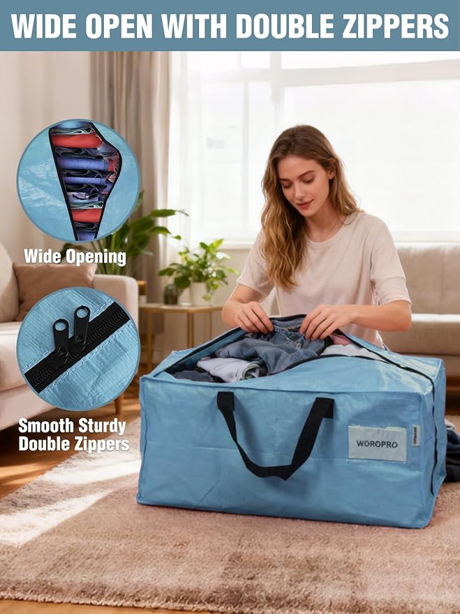 WORKPRO 8 Pack Extra Large Moving Bags with Zippers & Carrying Handles Backpack Straps, Heavy-Duty Storage Tote for Space Saving & Storage, Alternative to Moving Box (Dusty Blue)