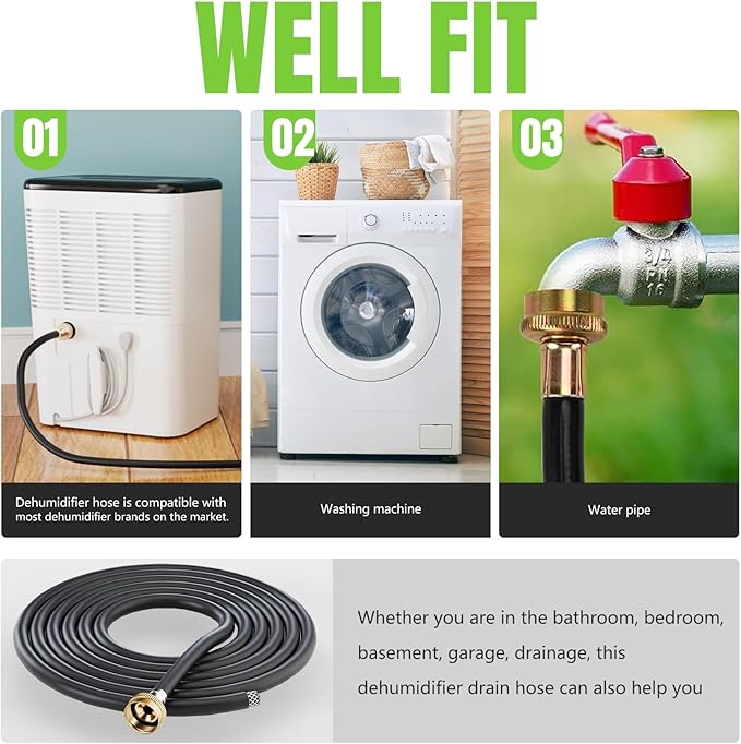 30FT Dehumidifier Drain Hose 3/4" FHT,Leakproof Dehumidifier Hose with Rustproof Durable Connector,Thickened drain hose for dehumidifier indoor,Perfectly Compatible with Most Brands of Dehumidifiers