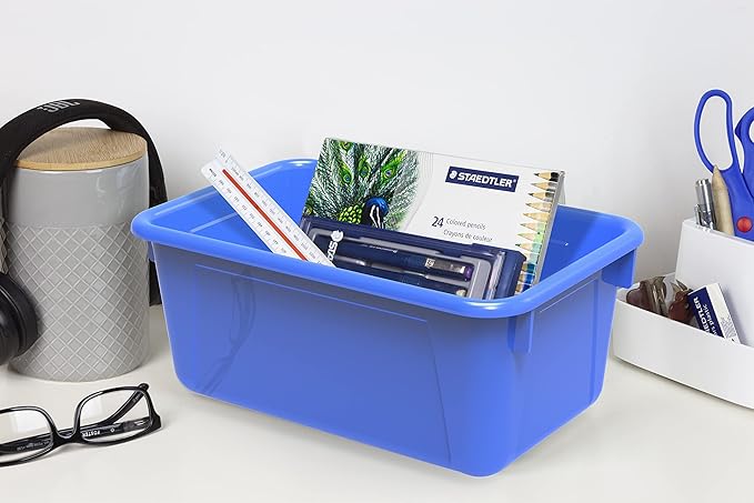 Storex 62414U05C Small Cubby Bin, Plastic Storage Container Fits Classroom Cubbies, Pack of 5, 12.2" x 7.8" x 1" (Assorted colors)
