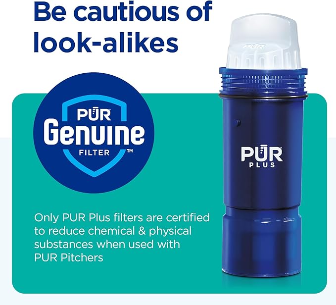 PUR Plus 7-Cup Water Filter Pitcher for Fridge, Cleaner, Great-tasting Water, Dishwasher Safe, Powerful Filtration, Change Light Indicator, LockFit Cap Design, White