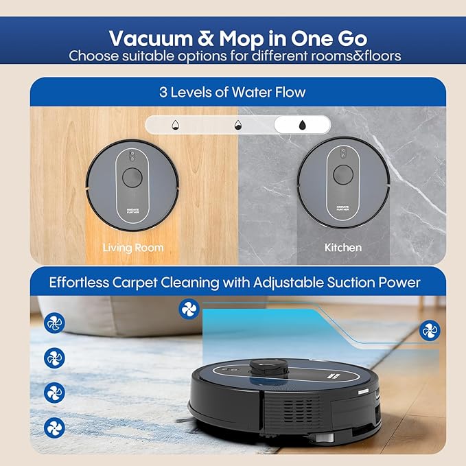 Robot Vacuum and Mop Self-Emptying: 6000Pa Robotic Vacuum 5-In-1 LiDAR Navigation with No-Go Zones/Mapping for 90 Days Hands-Free Cleaning, APP/Alexa Robot Vacuum for Pet Hair & Carpet & Hard Floor