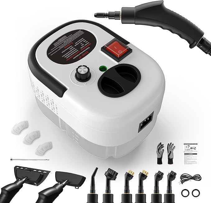 Steam Cleaner, Steamer for Cleaning, Multi-Purpose Handheld Steamer, 1.2L Water Tank, 15s Fast Heat Steam Cleaner Handheld, Portable Steamer for Car, Windows, Furniture, Kitchen, Bathroom-White