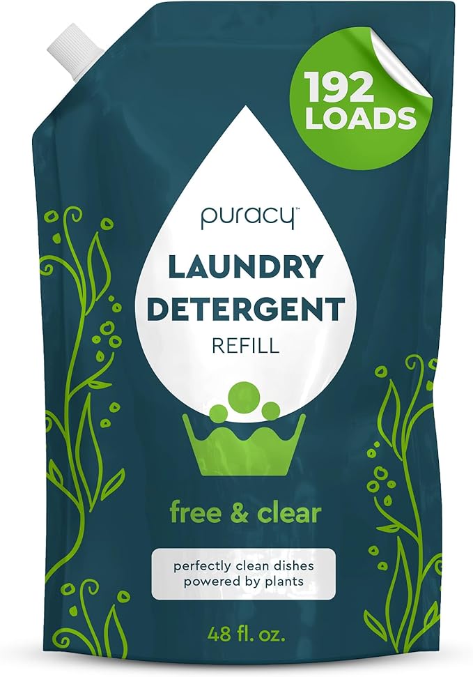 Puracy Laundry Detergent Refill - Enzyme-Powered Liquid Detergent Concentrate, Natural Laundry Detergent Seen on TikTok, Non-Toxic (Free & Clear, 48 fl oz, 192 Loads)