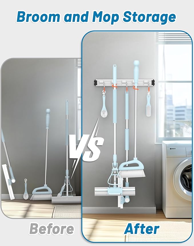 QcoQce Broom Holder Wall Mounted Garden Tool Rack Organizer, Modern Style,Movable Aluminum Alloy Wall Mounted Hook 1 Pack,Storage Gift for Bathroom,Closet,Laundry Room,Garage,Tool Room(Orange)