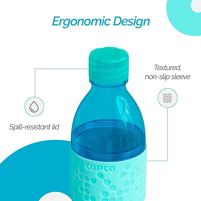 Copco Hydra 16.9oz Water Bottle, Set of 2 - Non-Slip Sleeve & BPA-Free Tritan Plastic - Dishwasher Safe, Reusable Plastic To Go Bottle - Leak-Proof, Spill-Proof, Portable Water Bottle (Aqua & Mint)