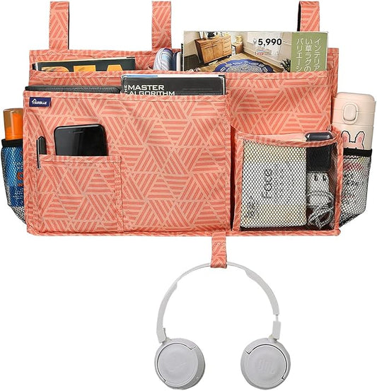 Surblue Bedside Caddy Hanging Organizer Storage Bag Pocket for Bunk, Hospital, College Dorm Rooms, Baby Bed Rails, Camp (8 Pockets), Orange Plaid