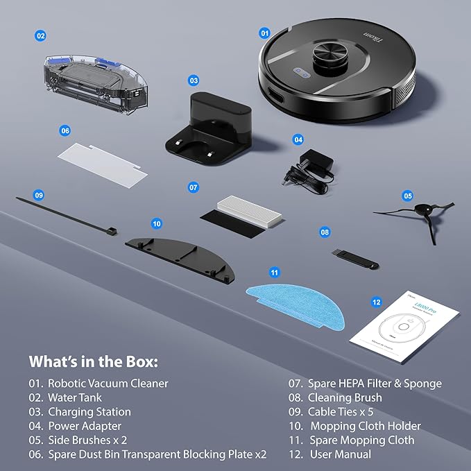 Tikom Robot Vacuum and Mop Combo, 6000Pa Automatic Robotic Vacuum Cleaner, Smart Mapping, 150 Min Max, Ideal for Pet Hair, Hardfloors, Carpets, Home(L8000 Pro)
