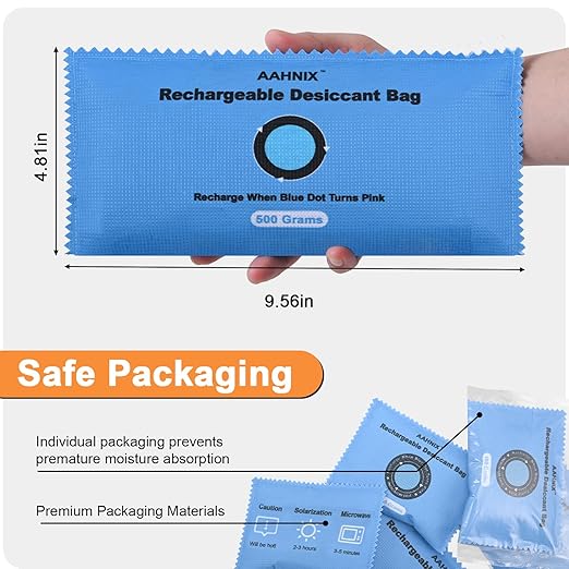 Silica Gel Desiccant Packets, Indicating Moisture Absorbers for Safes, 500g × 2pcs Rechargeable Desiccant Packs for car Bathroom Camper Storage Bins Basement
