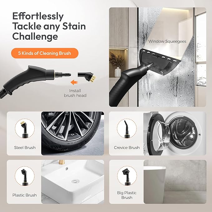 Steam Cleaner, Steamer for Cleaning, Multi-Purpose Handheld Steamer, 1.2L Water Tank, 15s Fast Heat Steam Cleaner Handheld, Portable Steamer for Car, Windows, Furniture, Kitchen, Bathroom-White