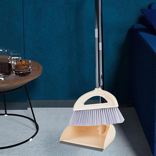 Broom and Dustpan Combo for Office, Broom and Dustpan Set for Home, Long Handle Broom with Upright Standing Dustpan,Indoor&Outdoor Sweeping