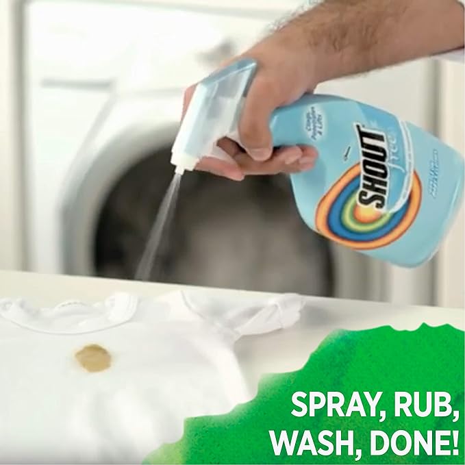 Shout Free Laundry Stain Remover, Active Enzyme Formula is Dye, Fragrance, and Bleach Free, Removes 100+ Types of Stains, including Baby Stains - 22oz Spray (Pack of 2)