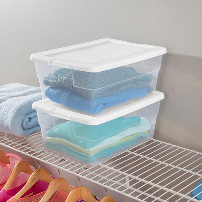 Sterilite 24-Pack 16 Quart Storage Box, Stackable Clear Plastic Bins with Snap-On Lids - Heavy-Duty Organizing Containers for Closet, Bathroom, and Office