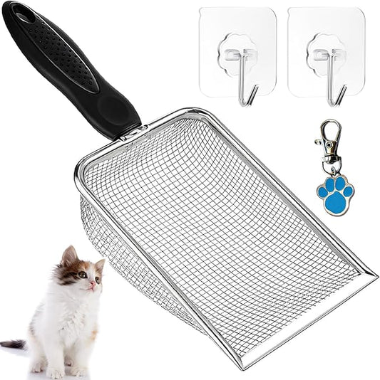 itPlus Cat Litter Scoop, Stainless Steel Cats Sturdy Mesh Scooper Kitty Litter Scoop Long Handle Scooper Shovel Sifter for All Litter Types Metal Cat Scooper for Litter Box