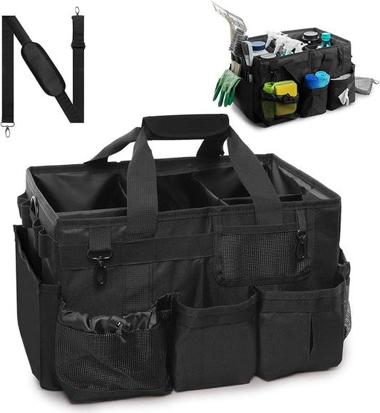 Large Cleaning Caddy Bags, Cleaning Supplies Organizer with Handle & Adjustable Shoulder Straps, 14.7-inch Black Tool Bag, Cleaning Bags for Housekeepers, Cleaners, Gifts