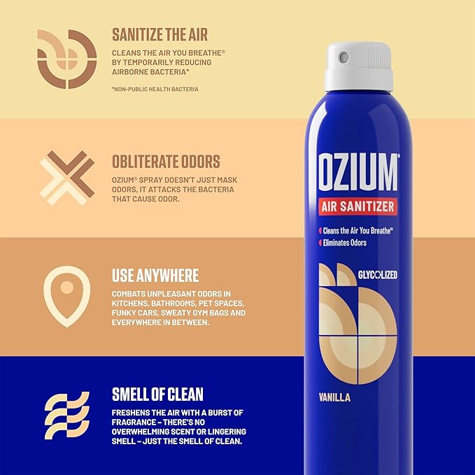 Ozium 8 Oz. Air Sanitizer & Odor Eliminator for Homes, Cars, Offices and More, Vanilla Scent, Pack of 1