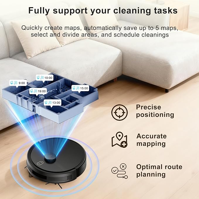 Robot Vacuum and Mop Combo, Robotic Vacuums with LiDAR Navigation, Smart Mapping, Strong Suction, with WiFi/App/Alexa/Voice Control, Obstacle Avoidance, for Home, Wood/Hard Floors, Pet Hair Black