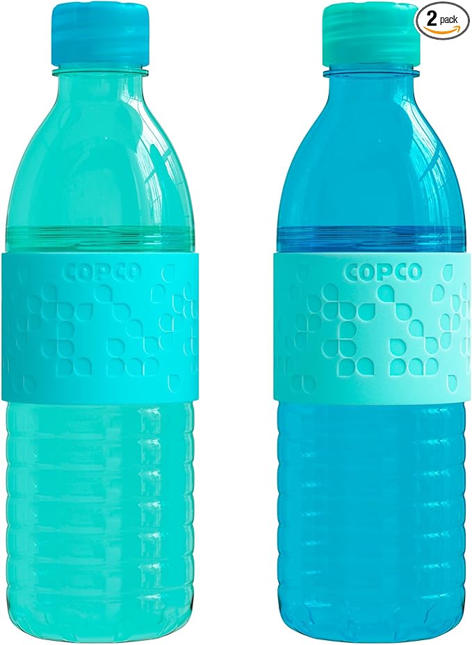 Copco Hydra 16.9oz Water Bottle, Set of 2 - Non-Slip Sleeve & BPA-Free Tritan Plastic - Dishwasher Safe, Reusable Plastic To Go Bottle - Leak-Proof, Spill-Proof, Portable Water Bottle (Aqua & Mint)