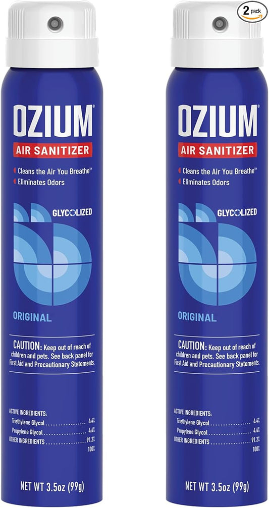 Ozium 3.5 Oz. Air Sanitizer & Odor Eliminator for Homes, Cars, Offices and More, Original Scent,(Pack of 2), clear