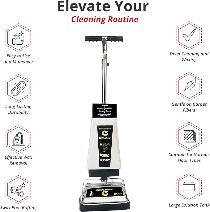 Koblenz Carpet Shampooer and Floor Polisher, 12" Carpet Cleaner with Scrubbing Brushes and Polishing Pads, 144 Ounce Tank, White/Black (P 2600A)