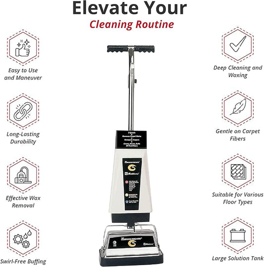Koblenz Carpet Shampooer and Floor Polisher, 12" Carpet Cleaner with Scrubbing Brushes and Polishing Pads, 144 Ounce Tank, White/Black (P 2600A)