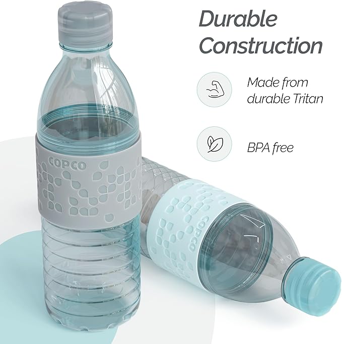 Copco Water Bottle with Chug Lid, Reusable, BPA Free Plastic, Dishwasher Safe, Perfect for Travel, School, Outdoors, and Gym, Hydra 16.9oz, Set of 2, Light Blue & Gray