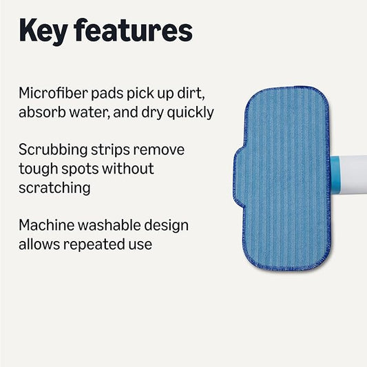 Amazon Basics Steam Mop Replacement Pads, Washable for All Hard Floors, 4-pack