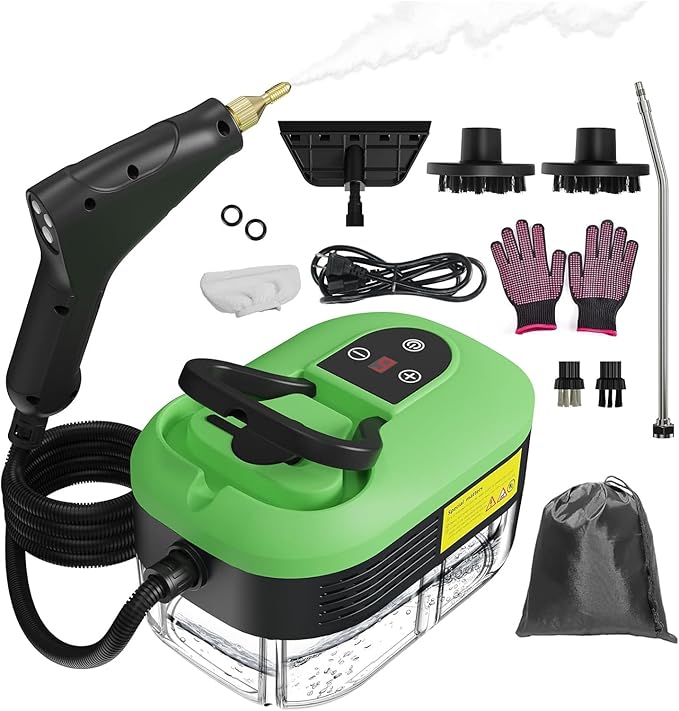 Steam Cleaner for Home, 15s Heat-Up, 1.2L Water Tank, 6-Level Adjustable Handle, Handheld Steam Cleaner for Car Detailing, Dirt, Furniture, Couch, Floor Tile, Bathroom, Bed Bugs, 9Pcs Accessories