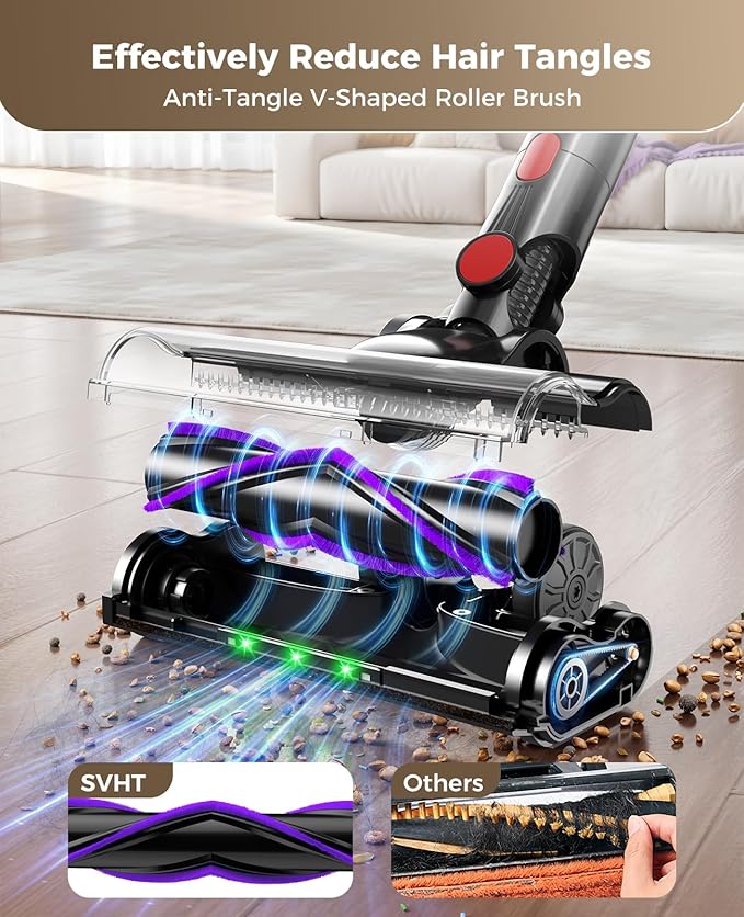 Cordless Vacuum Cleaner, 450W 40KPA Vacuum Cleaners for Home, 45 Mins Lightweight Stick Vacuum with LED Display, Anti-Tangle, Rechargeable Battery Vacuum for Carpet,Pet Hair,Hardwood Floor