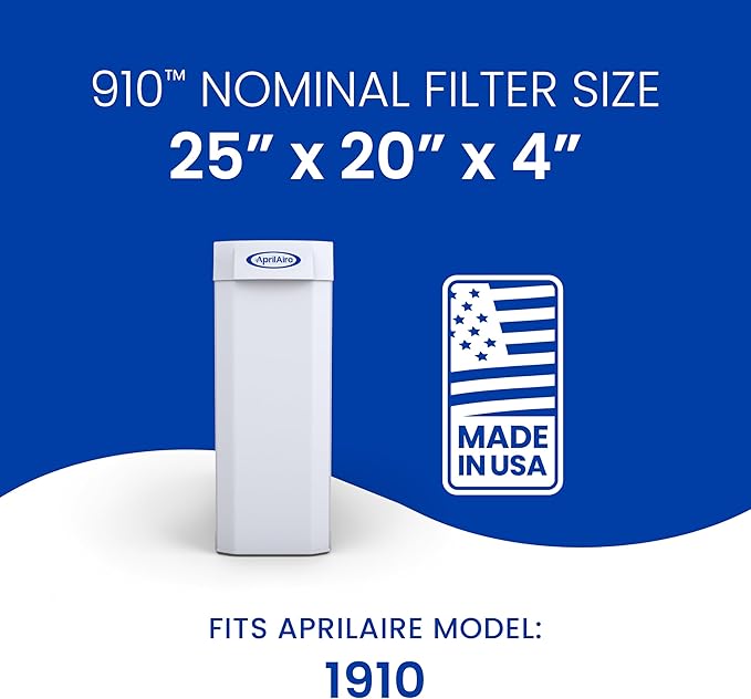 AprilAire 910 Replacement Filter for AprilAire Whole House Air Purifiers - MERV 11, Clean Air & Dust, 25x20x4 Air Filter (Pack of 1)