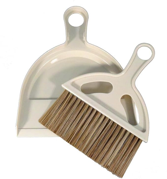 Mini Broom and Dustpan Set Hand Broom with Dustpan Portable Housekeeping Cleaning Tools for Desk,Counter,Sofa,Kitchen,Office,Nest (Off White)