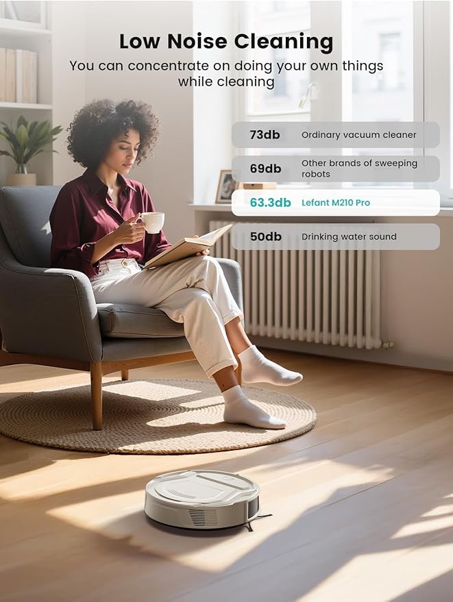 Lefant M210 Pro Robot Vacuum, Strong 4000Pa Suction, 200 Min Runtime, Super Slim Thin, Low Noise, Self-Charging, Wi-Fi/App/Alexa Control, Ideal for Pet Hair & Hard Floors