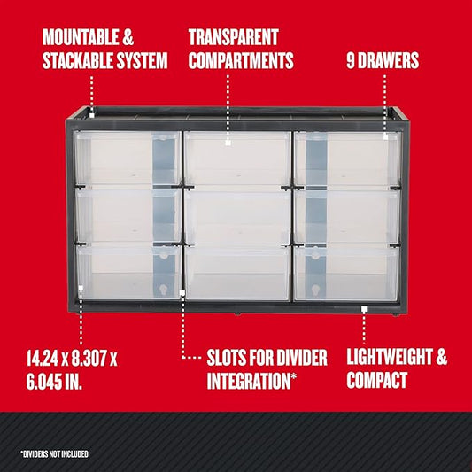 CRAFTSMAN Plastic Storage Organizer Bin System, 9 Compartment, Modular, Home Office (‎CMST40709)