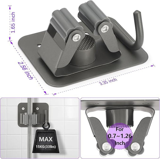 Broom Holder Wall Mount Screw Drilling, Sturdy Heavy Duty Stainless Steel Mop Gripper Rack Perforated, Perfect for Laundry Room Organizer, Fit with Laundry Kitchen Garage Garden Storage System