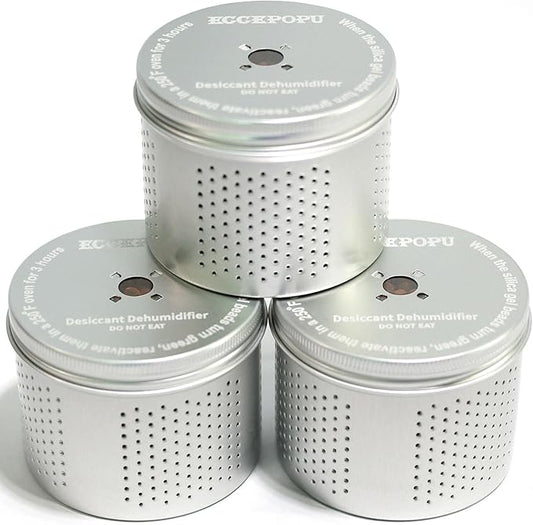 Gun Safe Dehumidifier - Portable Moisture Absorber, 200g Reusable Indicating Silica Gel Desiccant Canister for Gun Cabinets & Safes, Protect 80 Cubic Feet, Aluminum Shell,Silver